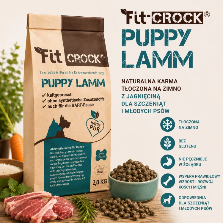 Fit-Crock Puppy naturalna karma tłoczona na zimno z jagnięciną dla szczeniąt i młodych psów.png