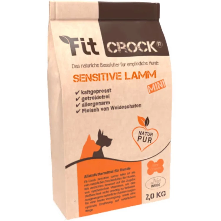 Fit-Crock Sensitive Mini 2 kg - naturalna karma tłoczona na zimno z jagnięciną dla szczeniąt i młodych psów.jpg