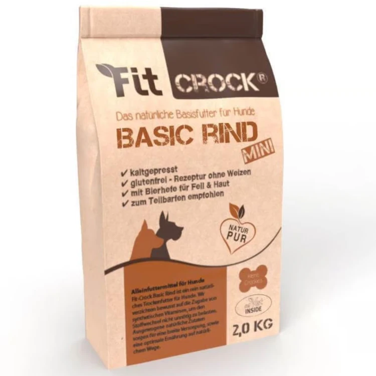 Fit-Crock Basic Wołowina Mini 2 kg - naturalna karma tłoczona na zimno z jagnięciną dla szczeniąt i młodych psów.jpg
