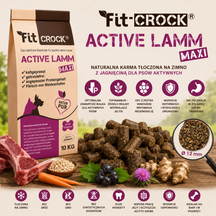 Fit-Crock Active Lamm Maxi – naturalna karma - bez zbóż - tłoczona na zimno dla psów.png