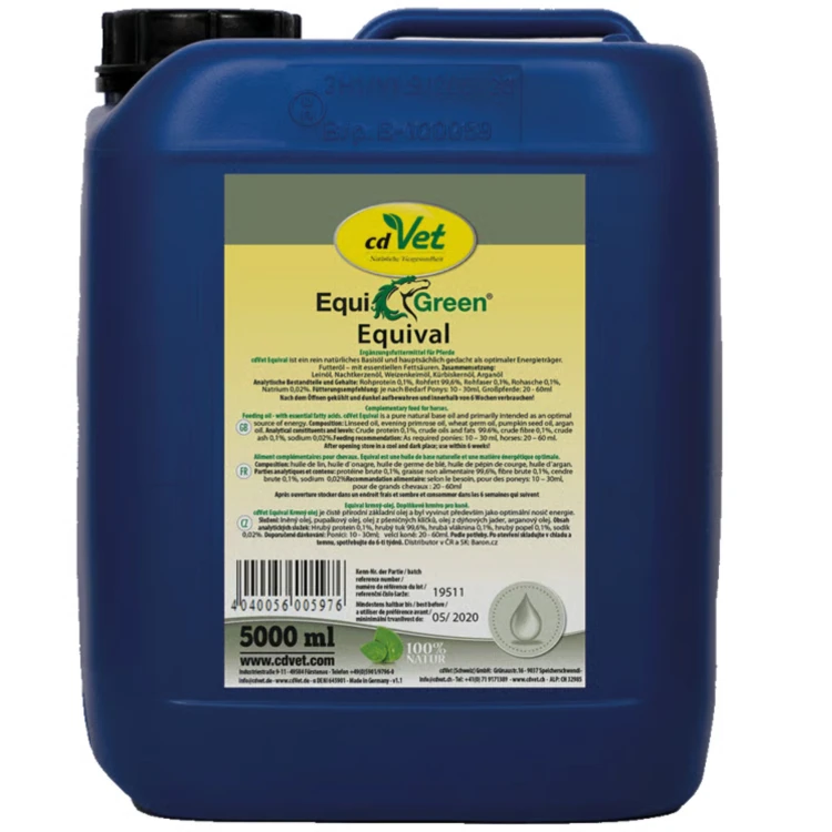 cdVet EquiGreen Equival 5 l  – olej dla koni Omega 3 i 6 na sierść, skórę i energię.jpg
