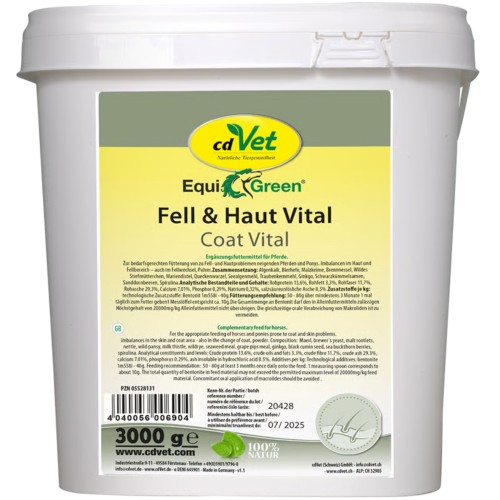 EquiGreen Fell & Haut Vital 3 kg – naturalny suplement na skórę, sierść i zmianę okrywy włosowej konia  cdVet.jpg